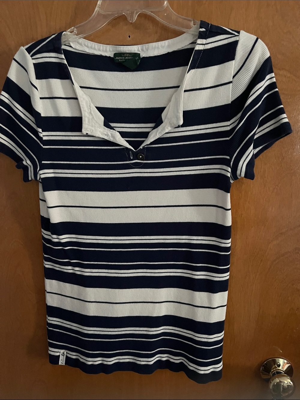 Lauren Ralph Lauren Navy and White Striped Short Sleeve Tee